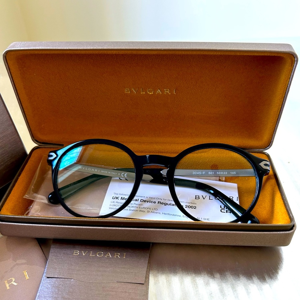 Bulgari Black Round Eyeglasses for Men